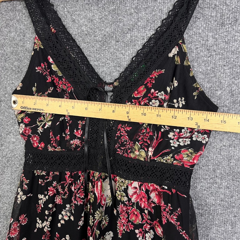 VTG 90s United Colors Of Benetton Silk Floral Midi Dress Small Lace Trim Tiered - Picture 6 of 11